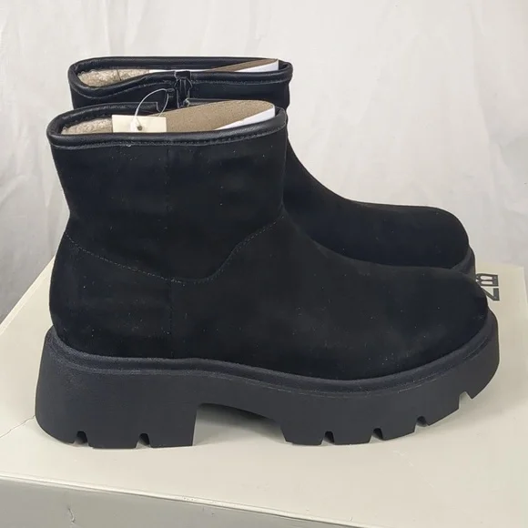 Cozy Black Faux Suede Lug Sole Boots - Picture 2 of 4